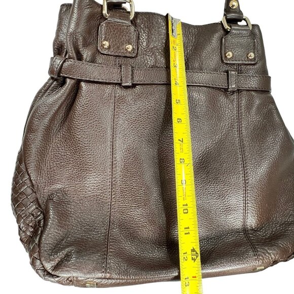 ELLIOTT LUCCA Brown Woven Leather Bucket Hobo Purse Shoulder Bag Buckle Pockets - Picture 7 of 13